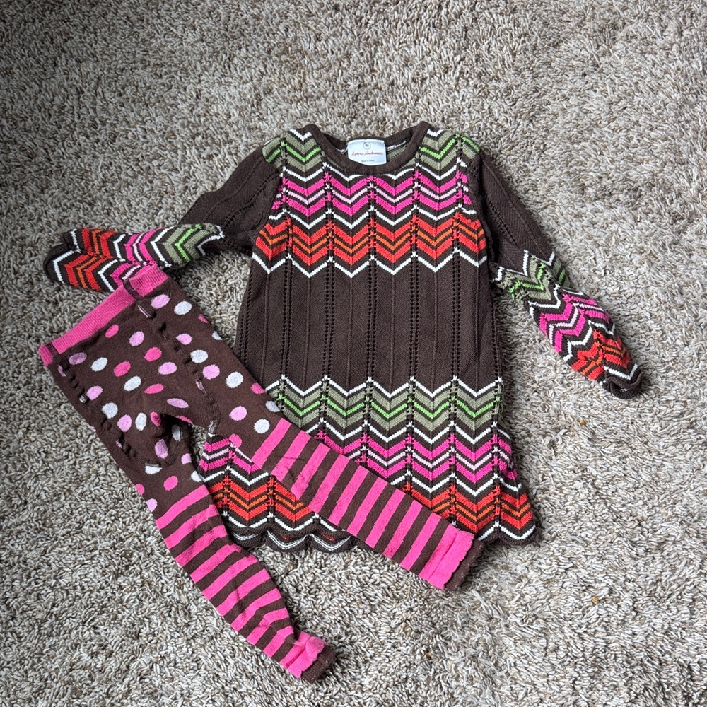 Hanna Andersson Colorful Chevron Knit Dress and Leggings Set